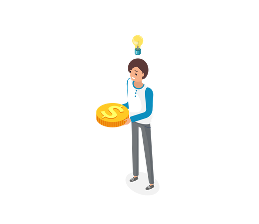 Businesswoman With Golden Coin  Illustration