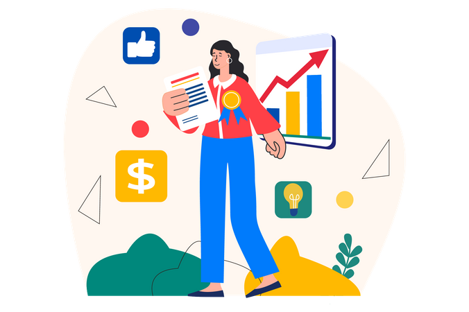 Businesswoman with growth achievement  Illustration