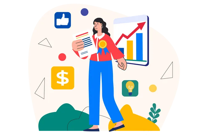Businesswoman with growth achievement  Illustration