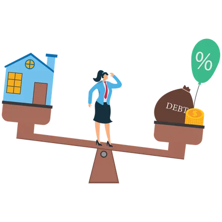 Businesswoman with Increased Interest Rates Raise Household Debt  Illustration