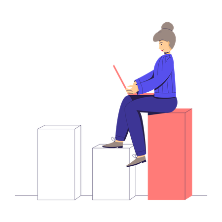 Businesswoman with laptop sitting on a graph  Illustration