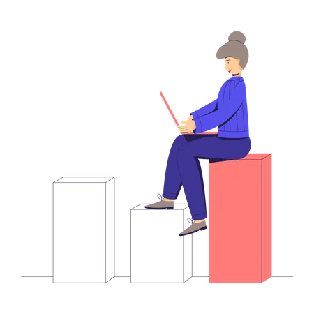 Businesswoman with laptop sitting on a graph  Illustration