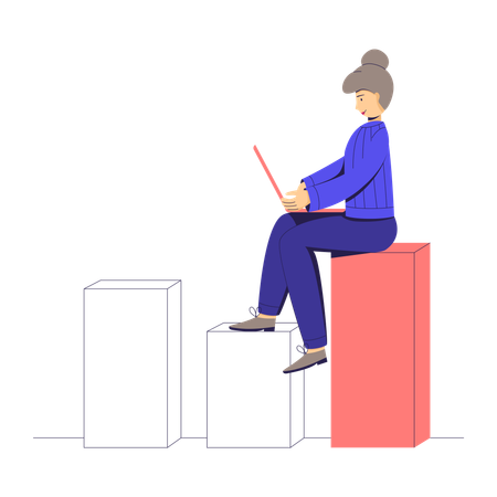 Businesswoman with laptop sitting on a graph  Illustration