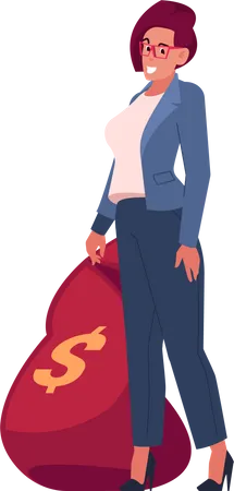 Businesswoman with Large Bag of Money  Illustration