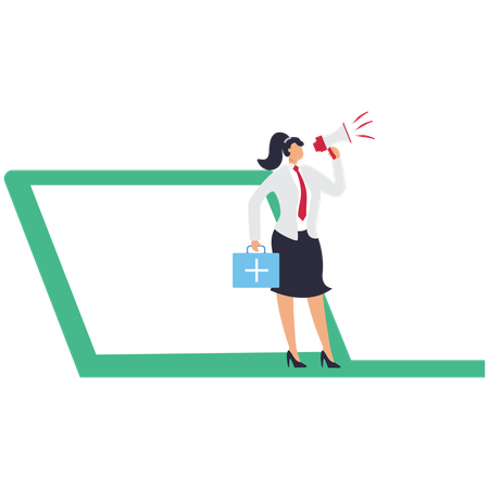 Businesswoman with medical box doing medical announcement  Illustration