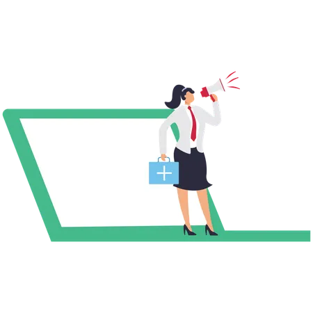 Businesswoman with medical box doing medical announcement  Illustration