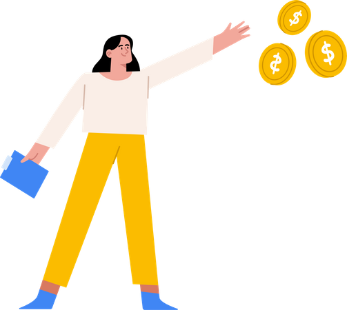 Businesswoman with money coins  Illustration