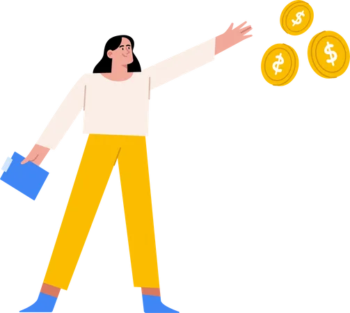 Businesswoman with money coins  Illustration