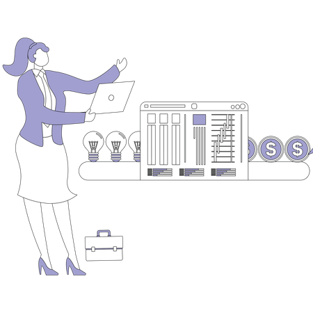 Businesswoman with money idea transformation  Illustration