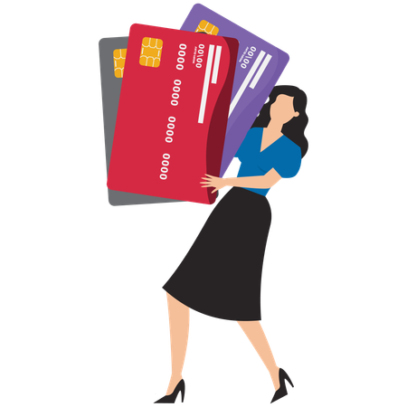 Businesswoman with multiple credit card  Illustration