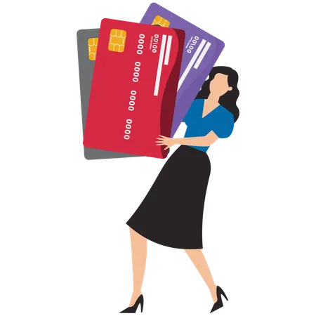 Businesswoman with multiple credit card  Illustration