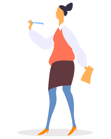 Businesswoman with Pen and Document Report Illustration