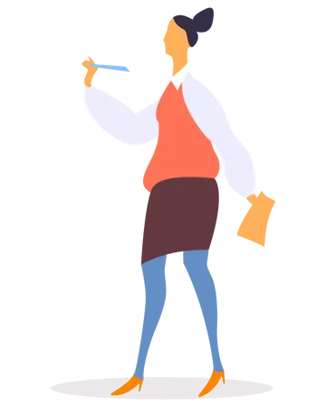 Businesswoman with Pen and Document Report Illustration