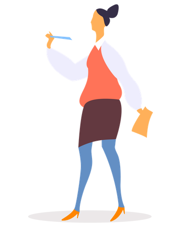 Businesswoman with Pen and Document Report  Illustration