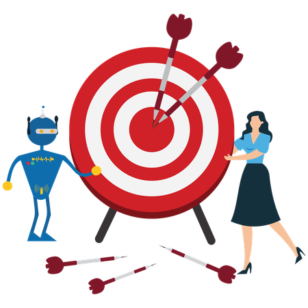 Businesswoman with Robot Target  Illustration