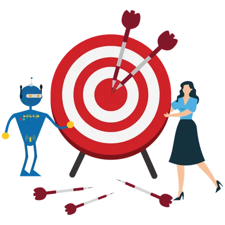 Businesswoman with Robot Target  Illustration