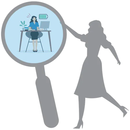 Businesswoman with shadow exploring himself  Illustration