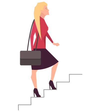 Businesswoman With Suitcase Climbing Stairs Of Success Business Competition Leadership Concept Woman Climbs Career Ladder Go To Success Successful Business Strategic Planning Project Development Illustration