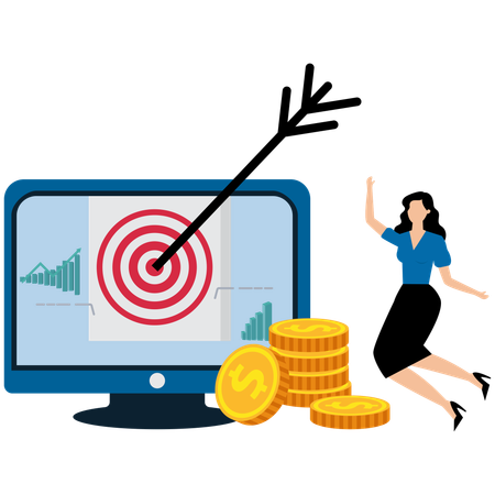 Businesswoman with target bullseye and goal elements  Illustration