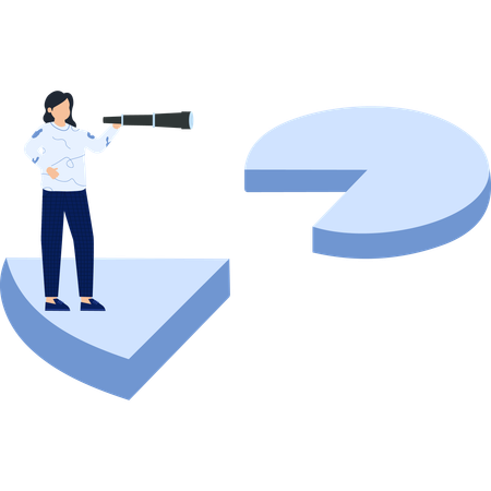 Businesswoman with Telescope and Pie Chart Vision and Strategy  Illustration
