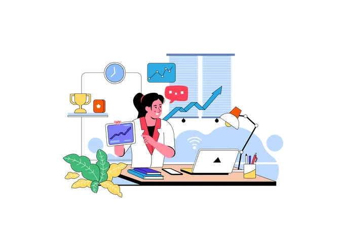 Illustration Of A Business Woman At Work Business Vector Flat Illustration
