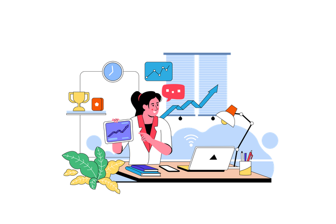 Businesswoman with web statistics  Illustration