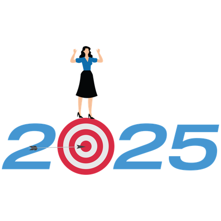 Businesswoman with Year-2025-target  Illustration