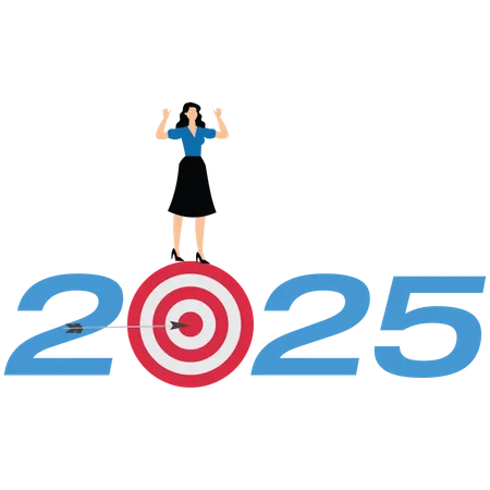 Businesswoman with Year-2025-target  Illustration