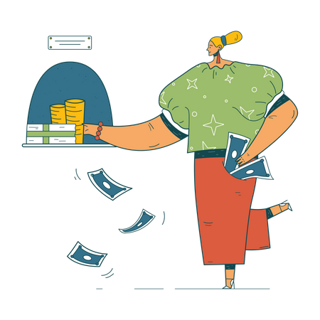 Businesswoman withdrawing money from bank  Illustration