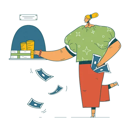 Businesswoman withdrawing money from bank  Illustration