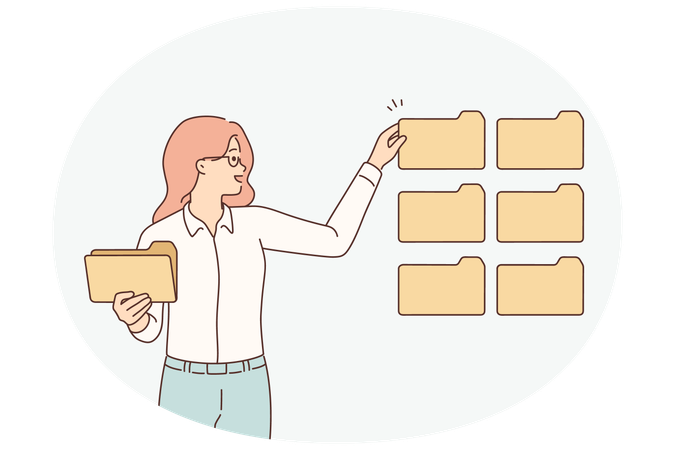 Businesswoman work with digital folders  Illustration