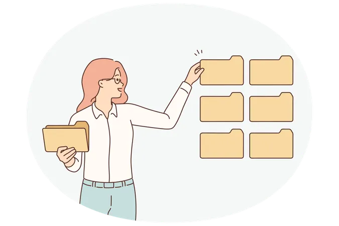 Businesswoman work with digital folders  Illustration