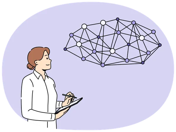 Businesswoman work with futuristic global network  Illustration