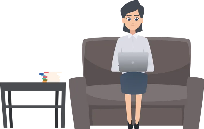 Businesswoman working at office couch  Illustration