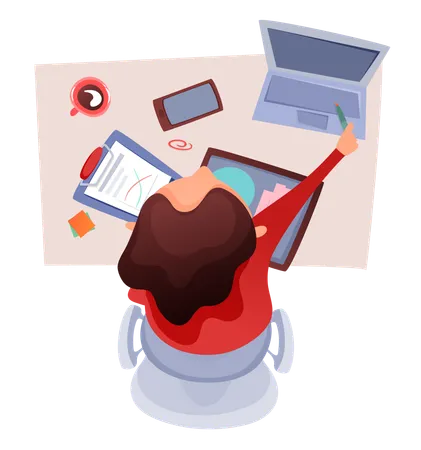 Businesswoman working at office desk  Illustration