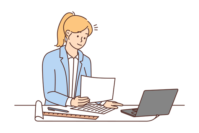 Businesswoman working at office  Illustration