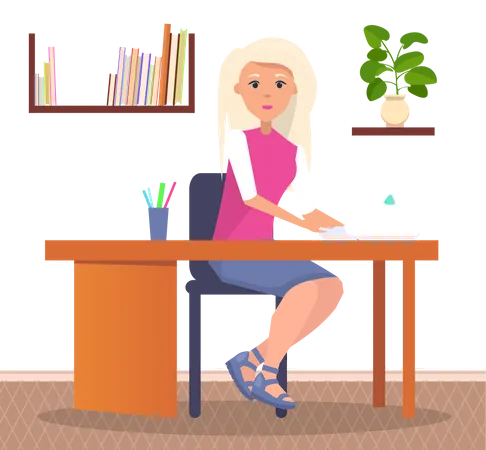 Businesswoman working at office  Illustration