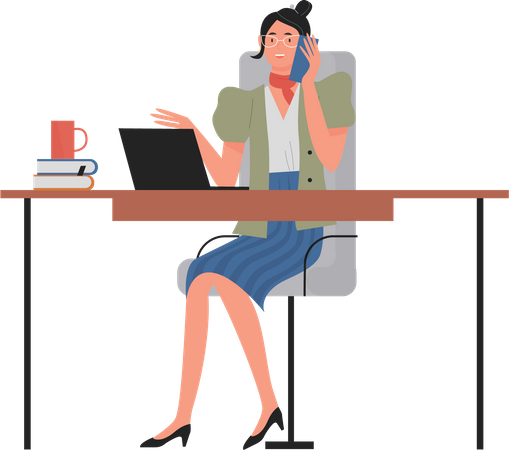 Businesswoman working at office  Illustration