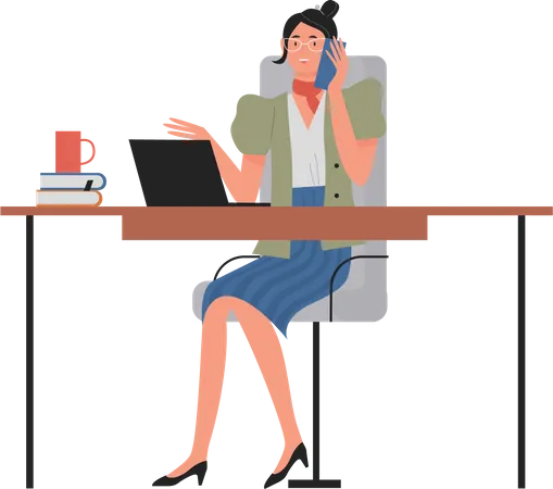 Businesswoman working at office  Illustration