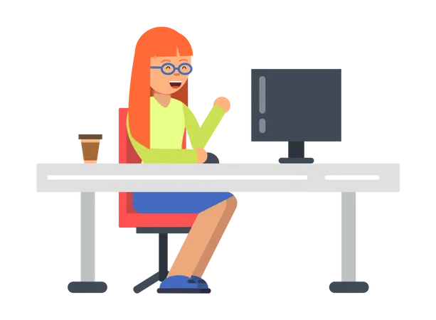 Businesswoman working at office  Illustration