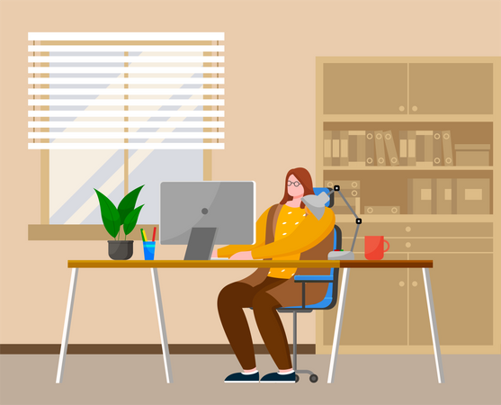 Businesswoman working at office workplace Illustration
