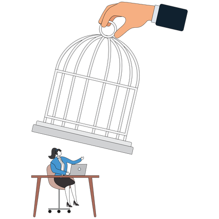 Businesswoman working in cage  Illustration