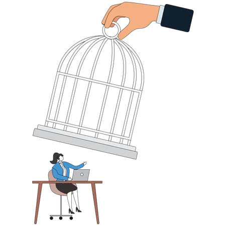 Businesswoman working in cage  Illustration