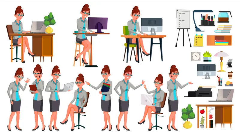 Businesswoman Working In Office  Illustration