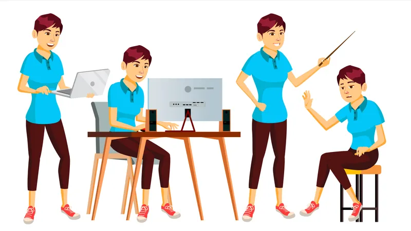 Businesswoman Working In Office  Illustration