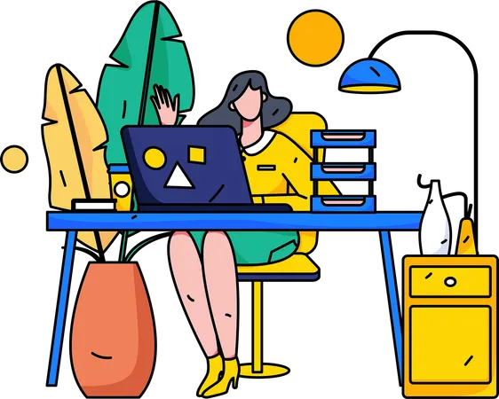 Businesswoman working in office  Illustration