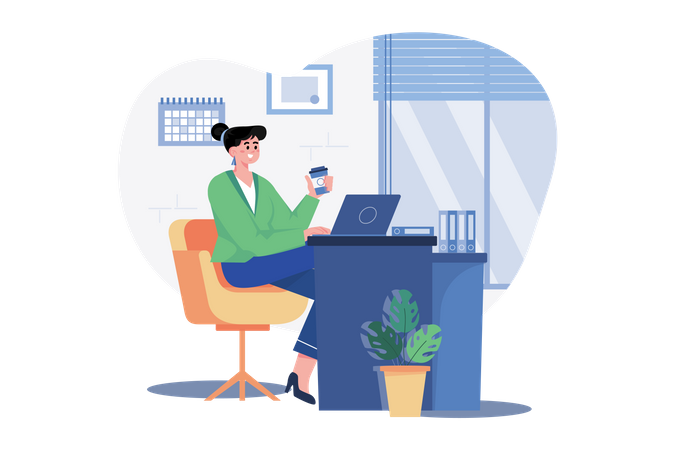 Businesswoman working on a laptop Illustration