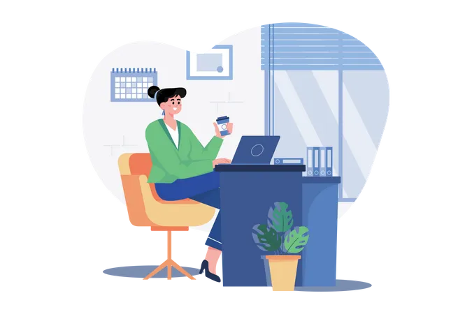 Businesswoman working on a laptop Illustration