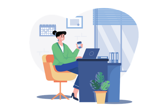 Businesswoman working on a laptop  Illustration