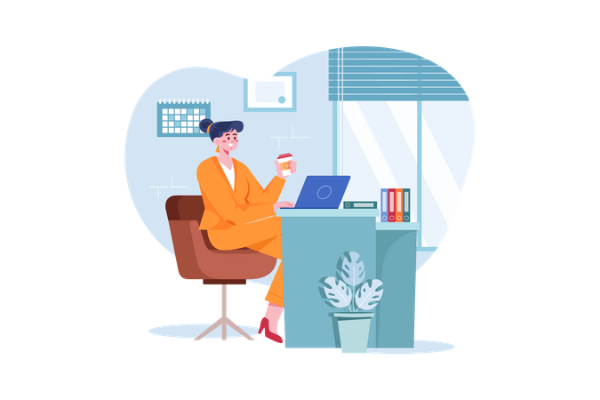 Businesswoman working on a laptop  Illustration